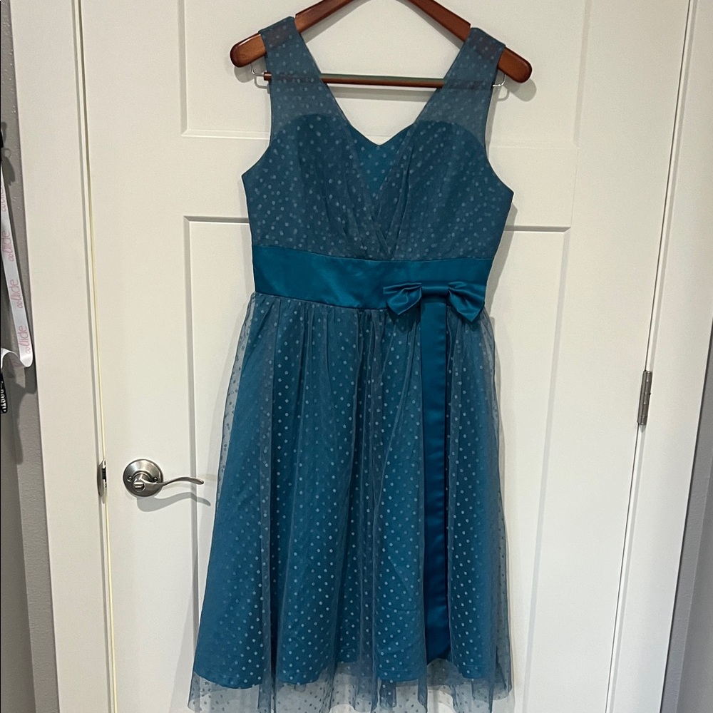 Vintage Lindy Bop Lace Polkadot Midi   with Satin Bow Accent Sz L